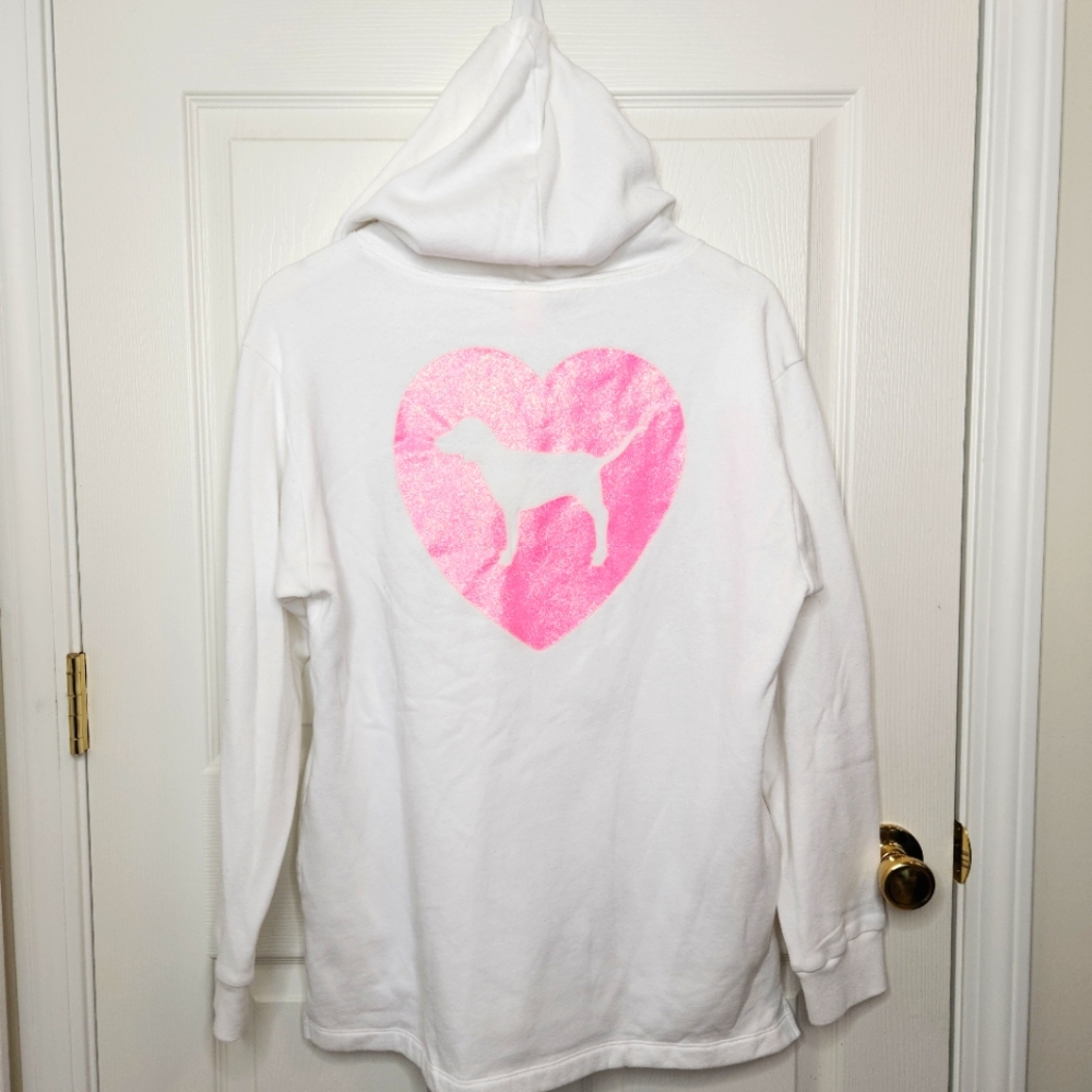 Victoria's Secret PINK sweatshirt Hoodie White With Pink Heart Dog Logo Medium